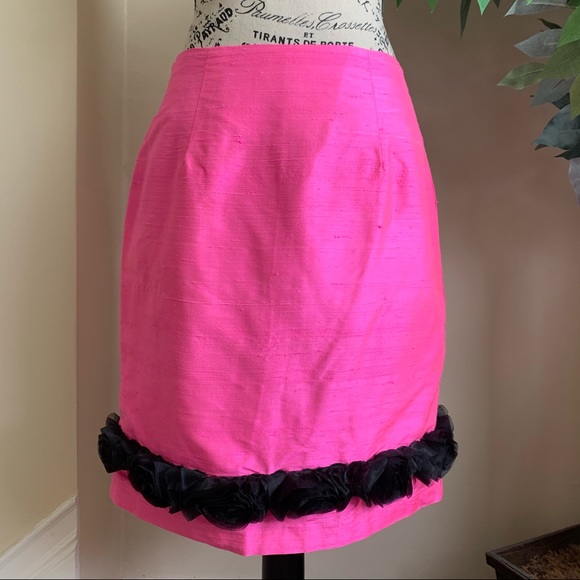 Snappy Turtle Silk Floral Appliqué Trim Pencil Skirt Pink Sz 8 - Picture 2 of 9
